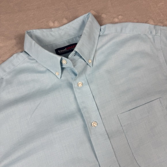 Roundtree & Yorke Other - Roundtree & Yorke Travel Smart Shirt Mens Large Aqua Short Sleeve Button Down